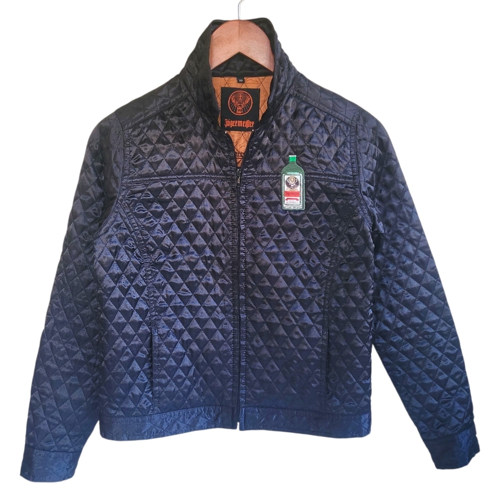 Jagermeister Quilted Lightweight Bomber Jacket Branded Logo Black Womens XS